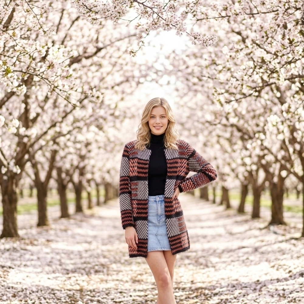 Elegant Checkered Women's Cardigan